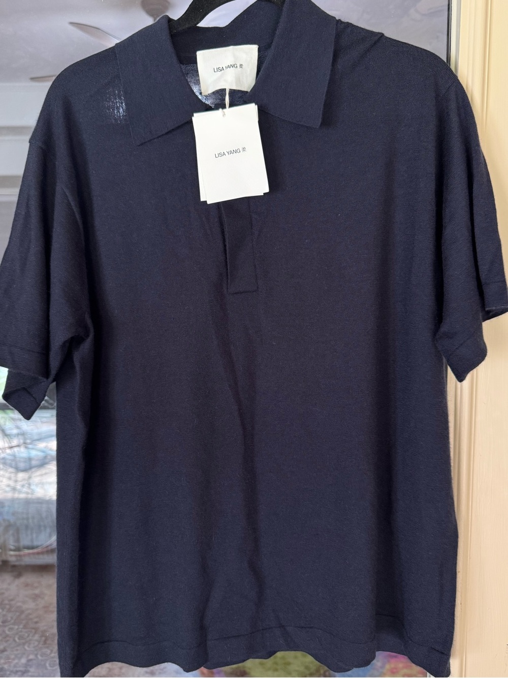 Lisa Yang Charles Navy Cashmere Knit Polo Shirt Sweater Size 4 NWT